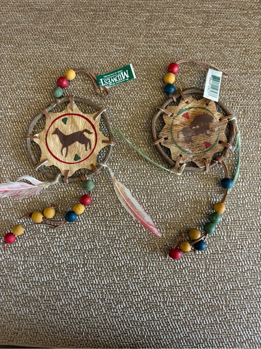 Native American Christmas Ornament Dream Catcher Horse Bison Beads & Feathers